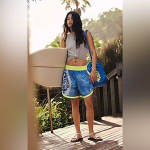 Free People Movement Long Shot Printed Shorts in Blue Combo Size Small NWT